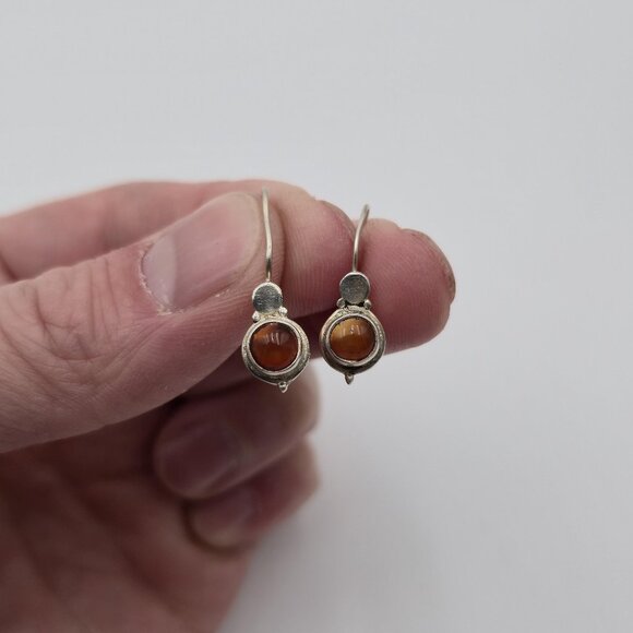 Sterling Silver Orange Material Rustic Dangle Earrings A4028 - Picture 1 of 5